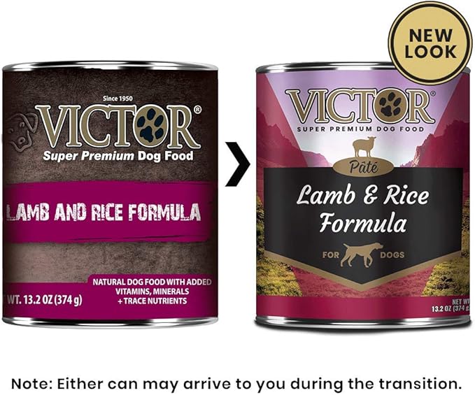 Victor Super Premium Dog Food – Lamb and Rice Formula Pâté – Canned Wet Adult Dog and Puppy Food - All Breed Sizes, 12 x 13.2 oz Cans