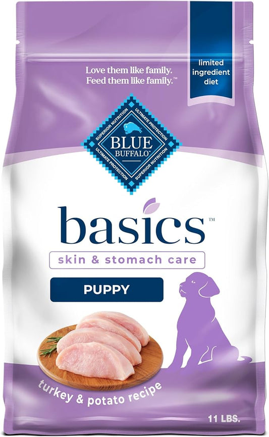Blue Buffalo Basics Dry Dog Food for Puppies, Skin & Stomach Care, Limited Ingredient Diet for Dogs, Turkey Recipe, 11-lb. Bag