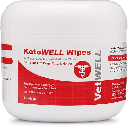 KetoWELL Topical Wipes with Ketoconazole for Dogs & Cats Medicated Pet Wipes - 50 Count