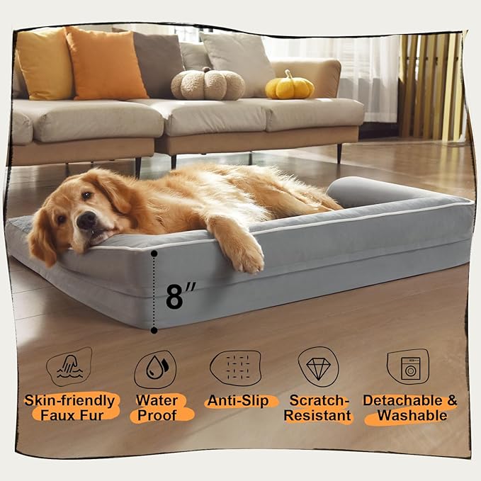 Large Dog Bed Orthopedic Washable, Medium Large XXXLarge Dogs, Orthopedic Dog Bed with Waterproof Cover and Removable Egg Foam, Couch Bed Bolster