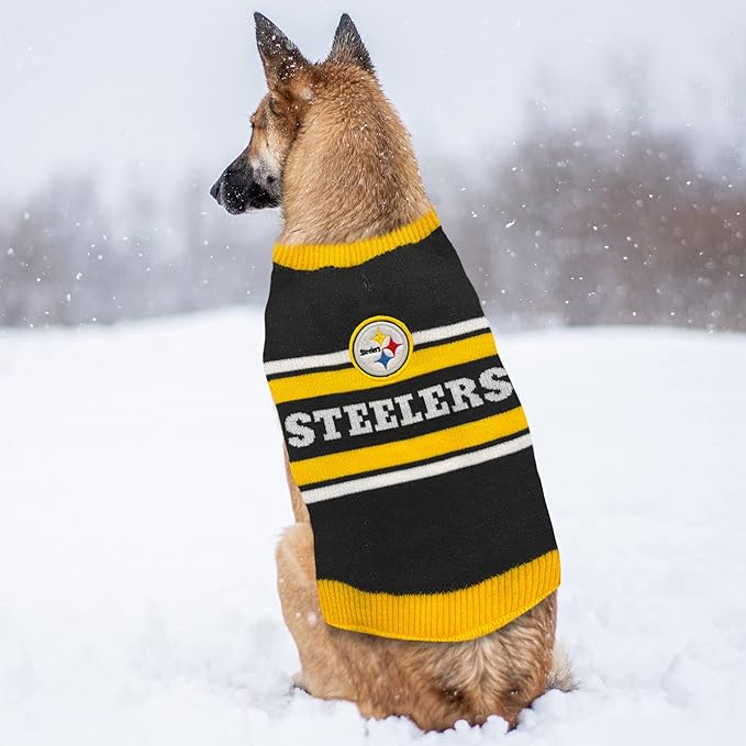 Pets First NFL Pittsburgh Steelers Dog Sweater, Size Medium. Warm and Cozy Knit Pet Sweater with NFL Team Logo, Best Puppy Sweater for Large and Small Dogs, Team Color (PIT-4179-MD)