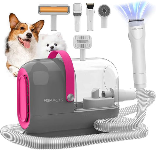 Dog Grooming Vacuum Kit, 3L Pet Grooming Vacuum with 7 Pet Grooming Tools, Dog Vacuum for Shedding Grooming at Home with Low Noise Electric Clipper and Brush, Gray