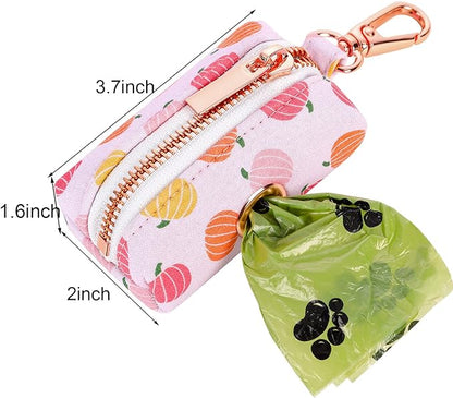 ARING PET Dog Waste Bag Dispenser, Cotton Doggy Poop Bags Holders Attach to Any Leashes, Portable Washable Pumpkin Pattern Pet Waste Pouch Dispenser with Metal Zipper