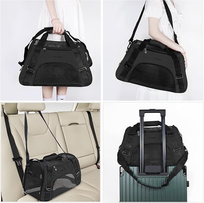 JMOON Cat Carrier Soft-Sided Airline Approved Pet Carrier Bag,Pet Travel Carrier for Cats,Dogs Puppy Comfort Portable Foldable Pet Bag (Medium, Black)