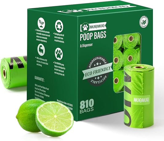 Biodegradable Dog Poop Bags, 810 Count, Silky Smooth, Large Size, Convenient and Mess-Free, Eco-Friendly and Sustainable, Comprehensive Cleanup, Easy to Use, Heavy-Duty