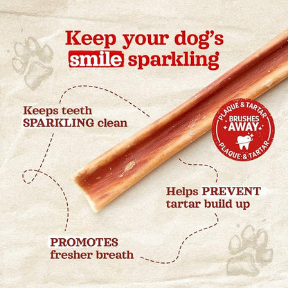 Natural Farm Gullet Jerky Sticks (10”, 12-Pack), Fully Digestible Beef Esophagus, Grain-Free, Odor-Free - Best for Light, Pups & Senior Chewers