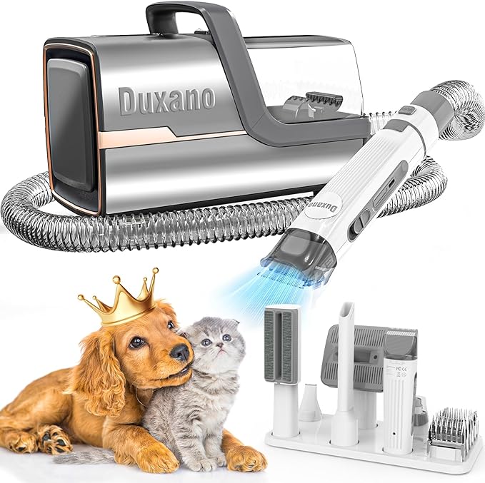 Dog Grooming Kit & Dog Hair Vacuum,15000 Pa Powerful Suction, Pet Grooming Vacuum Removes 99% Pet Hair, includes Clippers, Brush, Nail Trimmer Grinder, Stainless Steel