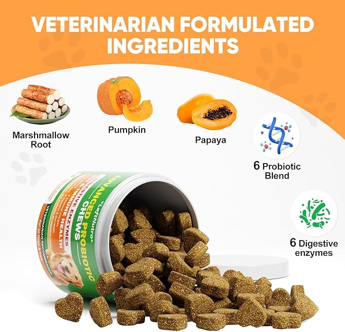 Probiotics for Dogs: Advanced Dog Probiotics & Digestive Enzymes, Digestion & Health Supplement, Support Gut Health, Itchy Skin, Immunity,Yeast Balance, Prebiotics Fiber Supplement Reduce Diarrhea,Gas