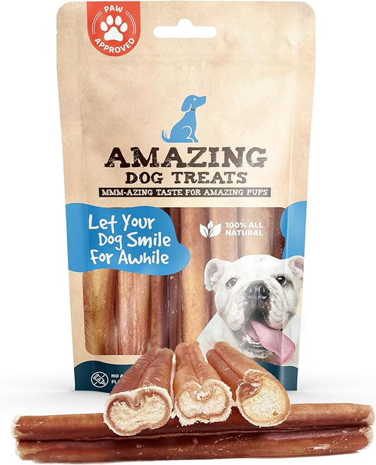 Amazing Dog Treats Bully Stick for Dogs (Extra Thick/Jumbo 6 Inch - 6 Count) - NO Hide Bones for Dogs - Safe Chews for Dogs - Long Lasting Bully Sticks for Dogs
