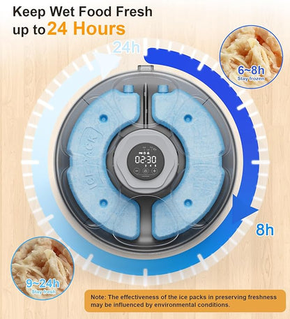 Casfuy Automatic Cat Feeder Cordless - Automatic Cat Food Dispenser with Stainless Steel Tray for Wet Food Rechargeable Auto Feeder for Cats Small Dogs with Programmable Timer Low Battery Indicator