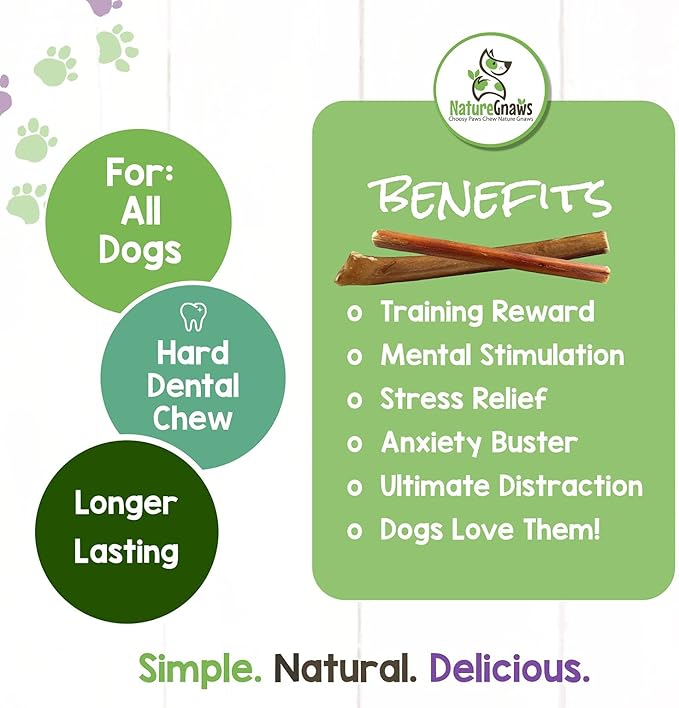 Nature Gnaws Bully Sticks for Dogs - Premium Natural Beef Dental Bones - Long Lasting Dog Chew Treats for Aggressive Chewers - Rawhide Free - 5-6 Inch