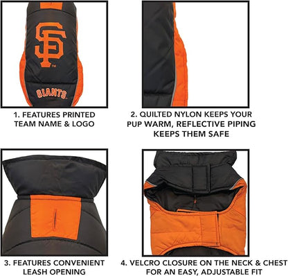 MLB San Francisco Giants Puffer Vest for Dogs & Cats, Size Small. Warm, Cozy, and Waterproof Dog Coat, for Small and Large Dogs/Cats. Best MLB Licensed PET Warming Sports Jacket