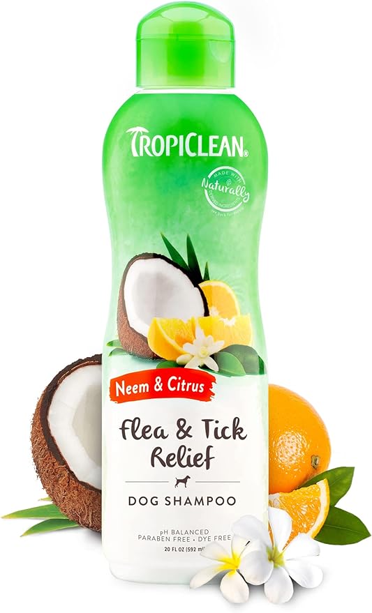 TropiClean Citrus & Neem Oil Flea Shampoo for Dogs | Tick and Flea Bite Relief for Dogs | Natural Dog Shampoo Derived from Natural Ingredients | Made in the USA | 20 oz.