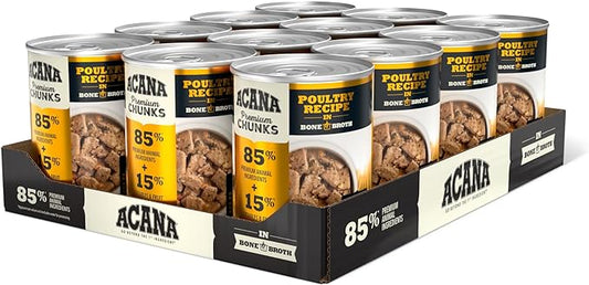 ACANA Premium Chunks Wet Dog Food, Poultry Recipe in Chicken and Turkey Bone Broth, 12.8oz (Case of 12)