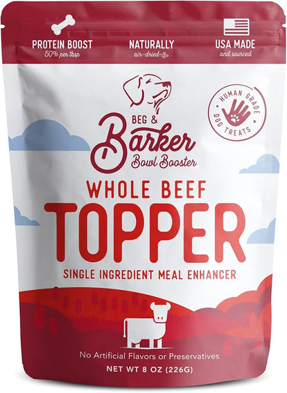 Beg & Barker Beef Dog Food Toppers for Picky Eaters (8 Ounce, Pack of 1) - Bowl Booster with Whole Beef Heart - Premium Meal Mixers for Dogs - Single Ingredient, Human Grade, Grain Free