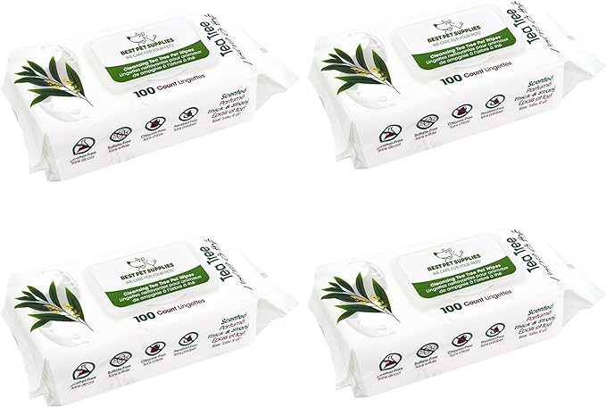 Best Pet Supplies 8" x 9" Pet Grooming Wipes for Dogs, 400 Pack, Plant-Based Deodorizer for Coats & Dry, Itchy, or Sensitive Skin, Clean Ears, Paws, & Butt - Cleansing Tea Tree