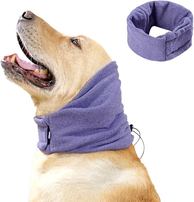 Dog Ear Cover for Anxiety Relief, Dog Ear Muffs, Dog Calming Hoodie Head Cover Sleeves with Velcro, Pet Cats and Dogs Ear Protector, and Bathing Warm Winter Dog Ear Scarf(Purple, S)