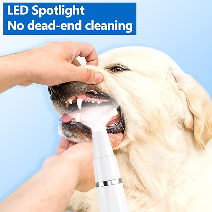 Dog Plaque Remover for Teeth，Pet Ultrasonic Tooth Cleaner，Teeth Cleaning Kit -Tartar Remover for Teeth Stains for Dogs and Cats (White)