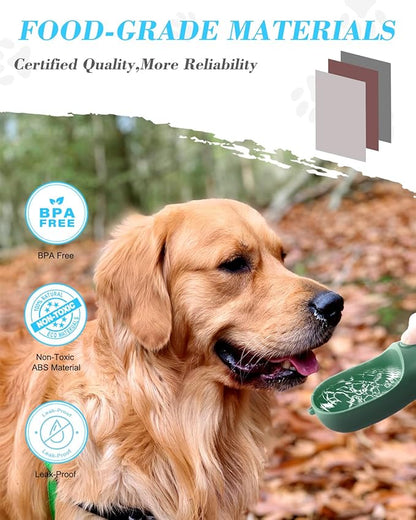 Dog Water Bottle 2 in 1, Leak Proof Portable Pet Water Bottle with Food Container, Outdoor Portable Water Dispenser for Cat, Puppy Supply for Walking, Hiking, Camping, Travel(10oz Ink Green)