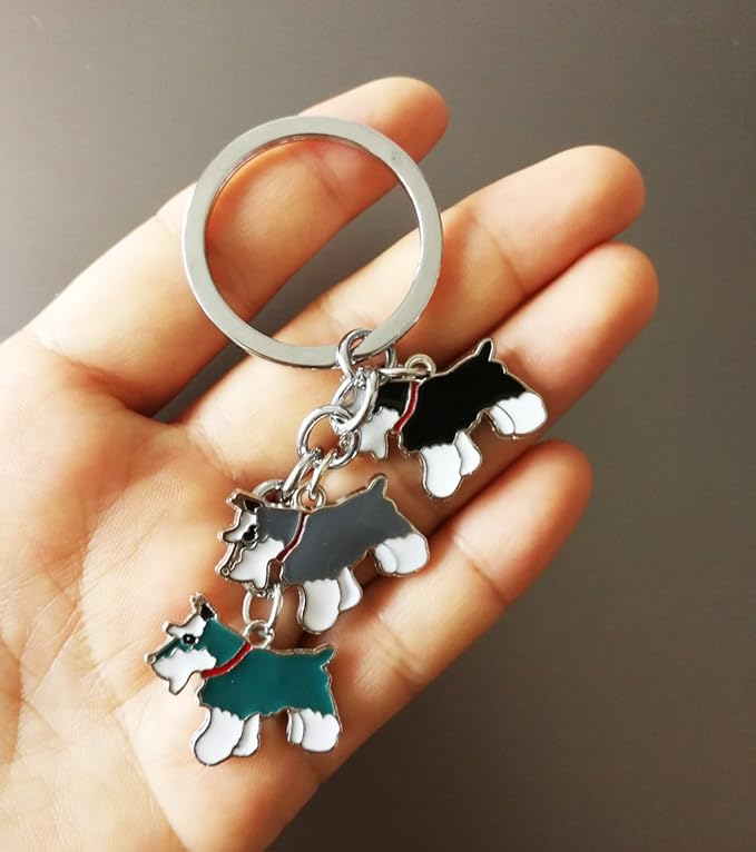 Dog Keychain, Pet Pendant Key-Ring, Cute Puppy ID Tags Metal Key Ring for Dog Lover (Three Color Schnauzer)