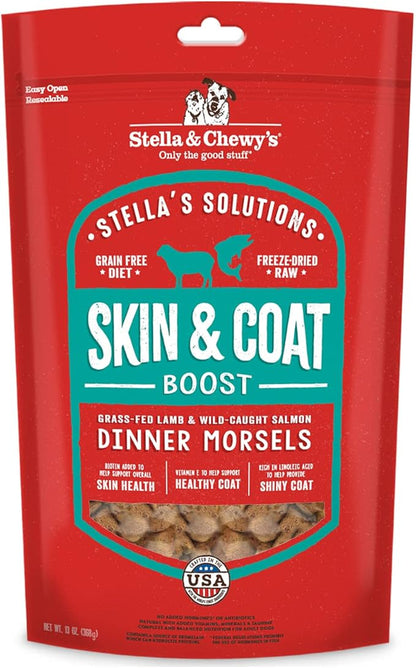 Stella & Chewy's Stella's Solutions Skin & Coat Boost Grass-Fed Lamb & Wild-Caught Salmon Dinner Morsels Freeze-Dried Raw Dog Food, 13 oz (SOL-FDLSSC-13)