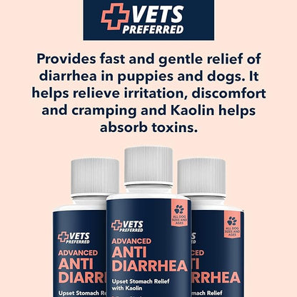 Vets Preferred Anti Diarrhea Liquid for Dogs - Dog Diarrhea Relief with Pectin and Kaolin (8 oz.) | Once every 12 hours for Dog Diarrhea & Dog Gas Relief