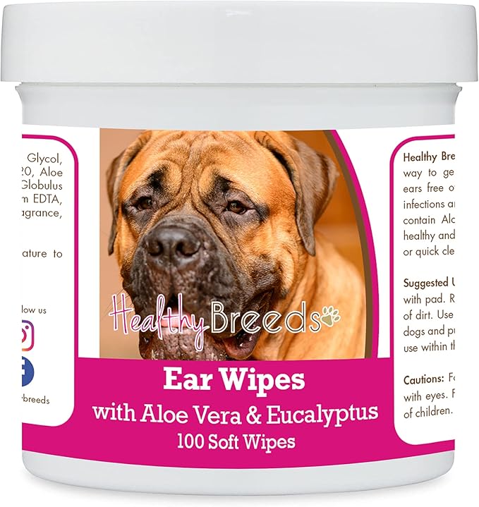 Healthy Breeds Bullmastiff Ear Cleaning Wipes with Aloe & Eucalyptus for Dogs 100 Count