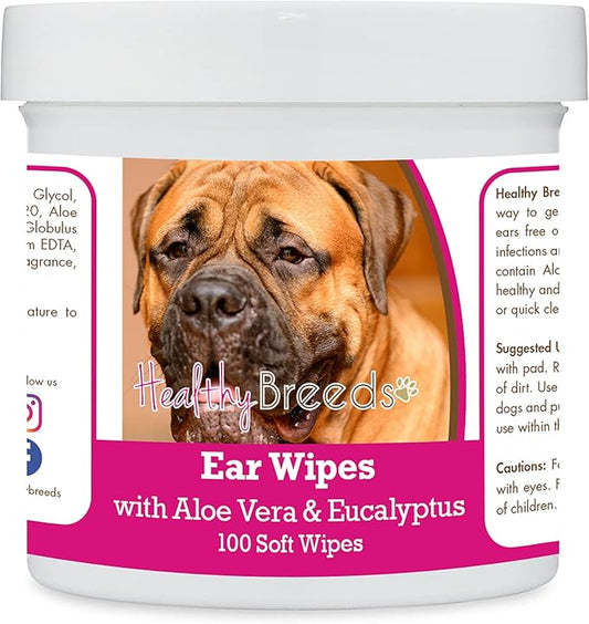 Healthy Breeds Bullmastiff Ear Cleaning Wipes with Aloe & Eucalyptus for Dogs 100 Count