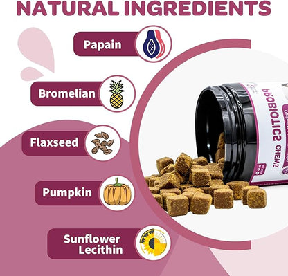 Probiotics for Dogs - Dog Probiotics and Digestive Enzymes for Digestive Health - Plus Fish Oil & Vitamins Supplement for Allergies & Immune & Itchy Skin, 120 Chicken Flavor Probiotic Soft Chews