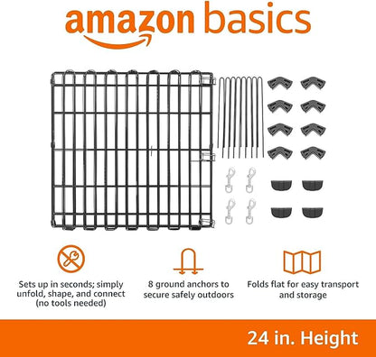 Amazon Basics Foldable Octagonal Metal Exercise Pet Play Pen for Dogs, Fence Pen, No Door, Extra Small, 60 x 60 x 24 Inches, black