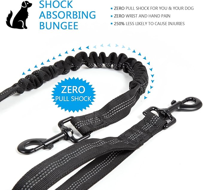 Hands Free Dog Leash with Zipper Pouch, Dual Padded Handles and Durable Bungee for Walking, Jogging and Running Your Dog, Waist Belt Dog Leash, Reflective Running Traction (Red)