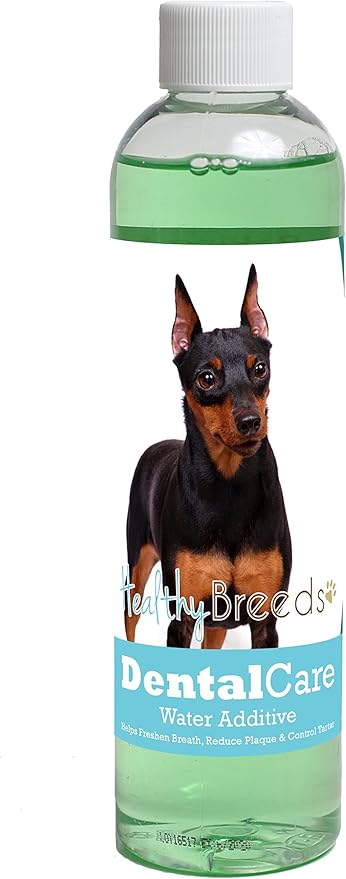Healthy Breeds Dog Dental Care Water Additive for Miniature Pinscher - Helps Freshen Breath, Reduce Plaque & Control Tartar - Mint Flavor - 8 oz