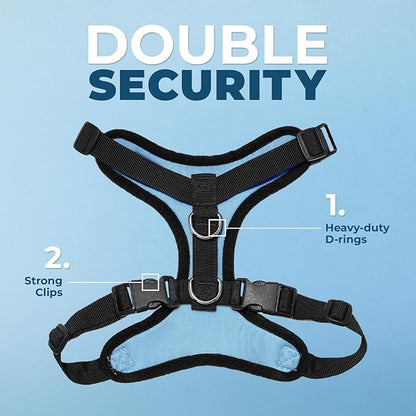 Voyager Step-in Lock Dog Harness w Reflective Dog Leash Combo Set with Neoprene Handle 5ft - Supports Small, Medium and Large Breed Puppies/Cats by Best Pet Supplies - Baby Blue/Black Trim, M