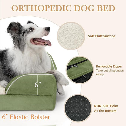 XXL Orthopedic Dog Bed for Extra Large Dogs, Orthopedic Foam Dog Beds Washable, Waterproof Dog Sofa Bed with Removable Cover & Non-Slip Bottom(XX-large,Light Green)