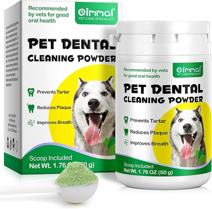 Teeth Cleaning Powder for Dogs & Cats, Dental Powder for Pets Teeth Cleaning - Breath Freshener with Probiotics for Bad Breath, Plaque, Tartar - Dental Care Supplies for Small Dogs - 50g