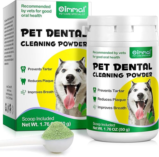 Teeth Cleaning Powder for Dogs & Cats, Dental Powder for Pets Teeth Cleaning - Breath Freshener with Probiotics for Bad Breath, Plaque, Tartar - Dental Care Supplies for Small Dogs - 50g