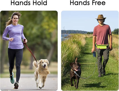 Hands Free Dog Leash, Green Dogs Leash Hands Free for Small Large Dogs with Waterproof Zipper Pouch Reflective Durable Adjustable Waist Belt with Handle Bungee for Dog Walking Jogging