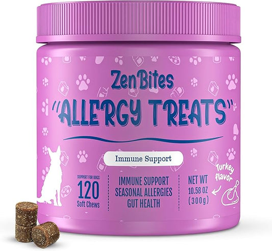 Organic Allergy Vitamin Chews Anti Itch Supplement Dog Allergy Relief for Skin & Seasonal Allergies Omega 3 Probiotics for Dogs Salmon Oil Blend with Vitamin C Turkey - 120 Count