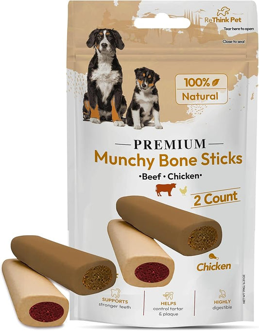 Premium Munchy Bone Sticks for Pets, Long Lasting Dog Chews for Aggressive Chewers, 2pc