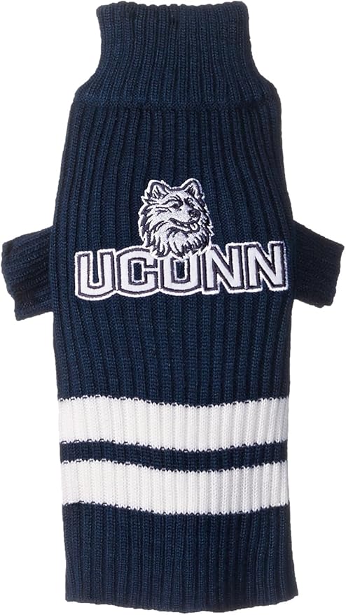 Pets First NCAA Connecticut Huskies Dog Sweater, Size Small. Warm & Cozy Knit Pet Sweater with NCAA Team Logo, Best Puppy Sweater for Large & Small Dogs
