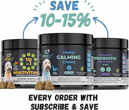 Googipet Hemp Calming Chews for Dogs - Separation Anxiety Relief for Dogs, Dog Calming Chews with Valerian Root, & Hemp, Non-Drowsy Dog Calming Treats - Helps Aid with Thunder, Shaking & Barking