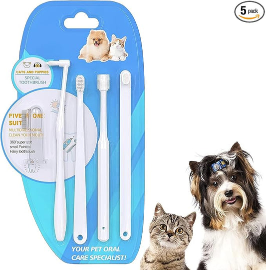5Pcs Cat Dog Toothbrush Kit 360 Degree Dog Tooth Brush Suitable for All Cats and Dogs Dental Care Meet All Cleaning Needs, Multi-Functional Dental Cleaning