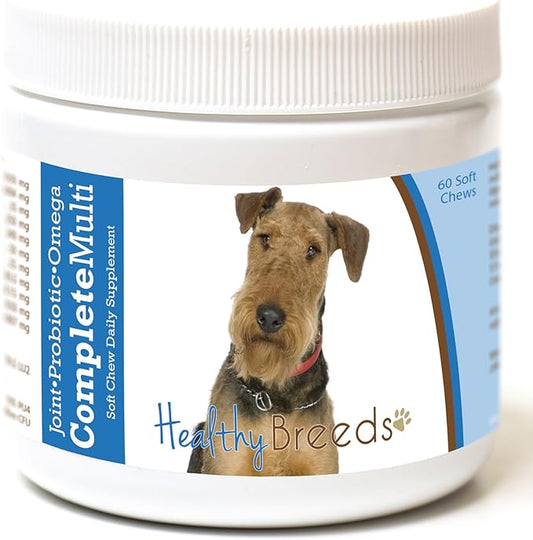 Healthy Breeds Airedale Terrier All in One Multivitamin - Complete with Probiotics, Glucosamine, Chondroitin & Omegas - 60 Soft Chewy Treats