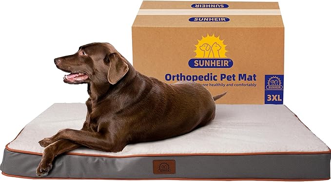 Jumbo Dog Bed Extra Large Waterproof Dog Bed, Big Orthopedic Dog Beds with Removable Washable Cover for Extra Large Dogs, Pet Bed Mat Egg-Crate Foam, 3XL(47"X29"X4"), Light Gray