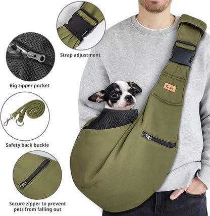 CUBY Dog and Cat Sling Carrier - Hands Free Reversible Pet Papoose Bag - Soft Pouch and Tote Design - Suitable for Puppy, Small Dogs Cats Outdoor (Green, Adjust strap 2.0)