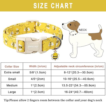 ARING PET Bees Dog Collar-Cute Dog Collar for Small Dogs, Adjustable Yellow Bees Print Pet Collars Puppy Collar for Small Medium Large Dogs