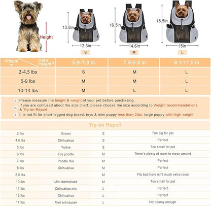 WOYYHO Pet Dog Carrier Backpack Small Dog Front Backpack Ventilated Mesh Dog Travel Back Pack with Safety Belt for Travel Hiking Cycling Outdoor Use (L (10-14 lbs), Black)