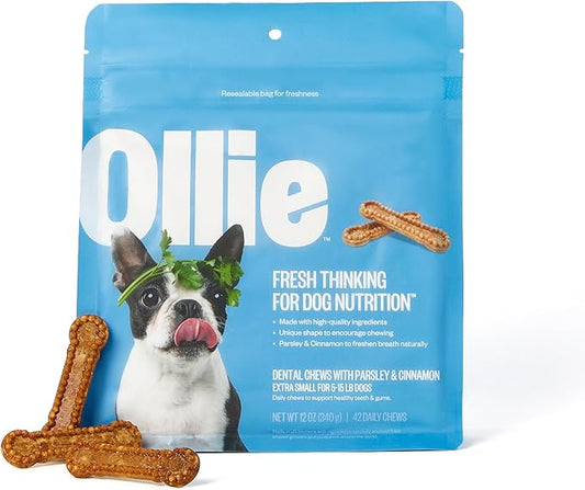 Ollie Dental Chews for Dogs XS- Dog Breath Treats - Dog Teeth Cleaning Treat - Dental Sticks for Dogs - Fresh Breath for Dogs - Dental Treats for Dogs - Dog Dental Care - 12 Oz.