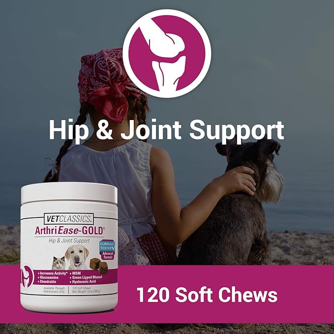 Vet Classics ArthriEASE-Gold Advanced Joint Support for Dogs, Cats, – Supports Pet Flexibility, Discomfort – Helps Improve Dog Joint Movement, Cat Cartilage Health - Includes Antioxidants – 120 Ct.