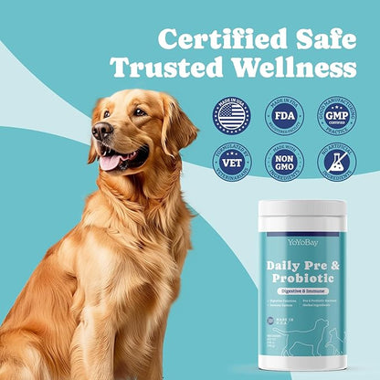 Probiotics for Dogs, Daily Dog Probiotics and Prebiotic with Natural Ingredients, for Gut Health and Digestive Health, Support Immune System, Maintain Skin & Coat Health, Duck Flavor, 160 Soft Chews